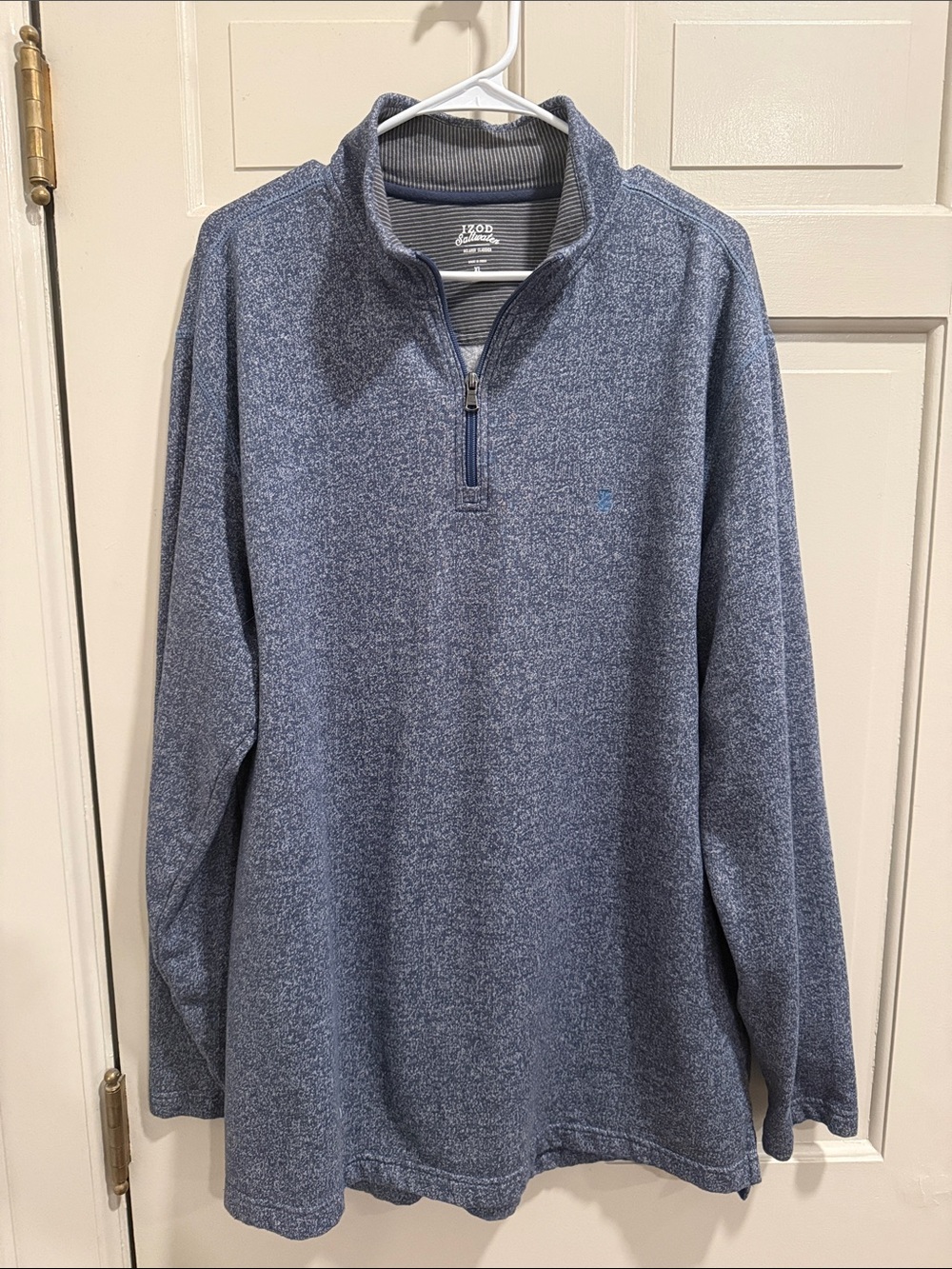 Izod Saltwater Relaxed Classics Men's Blue Heather Quarter-Zip Pullover Sz XL